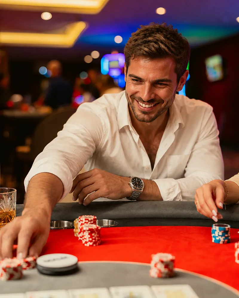 Table games at Casino Dominic Guest placing his chips at a table game at Casino Dominic